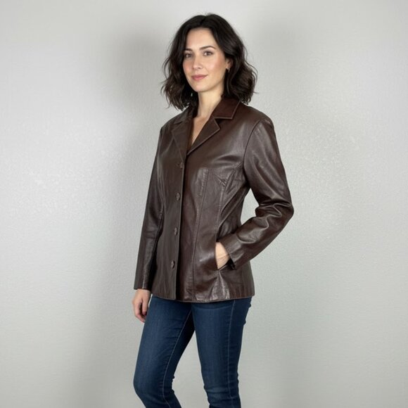 Wilson's Leather Chocolate Brown Button Down Leather Jacket L - Retro, Bohemian - Picture 12 of 13